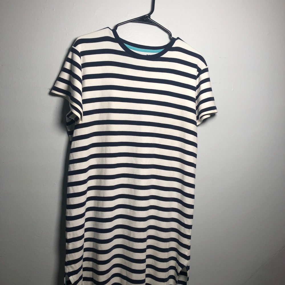 Addison Bay T-Shirt Dress Women Medium Navy White Striped Short Sleeve Midi